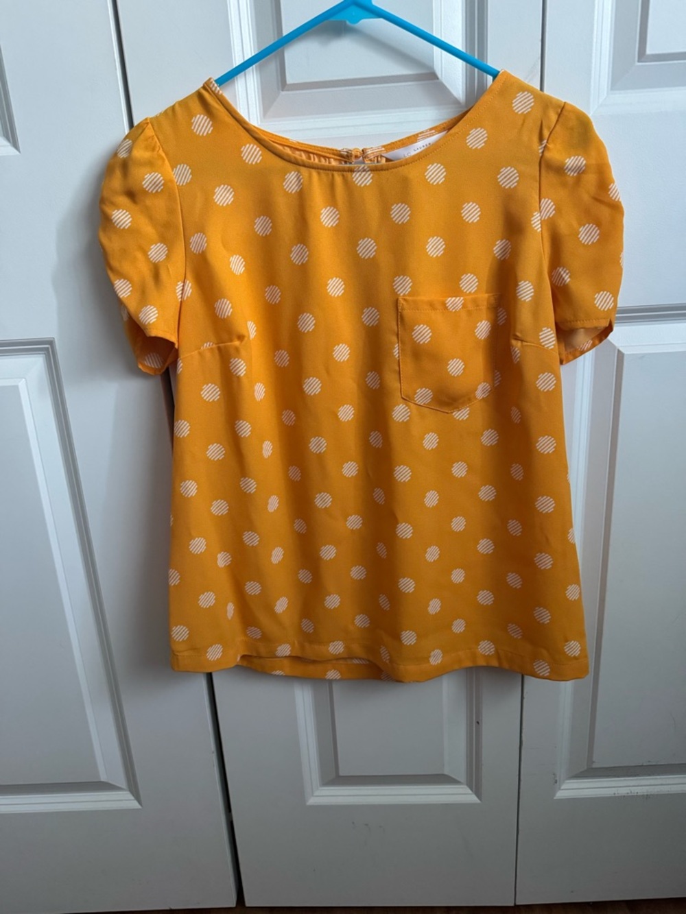 Polka Dot Short Sleeve Blouse - Mustard Yellow
